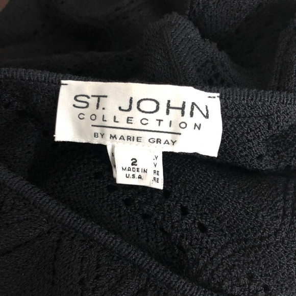 St John Knit Cardigan Sweater Ruffle Hem Cardi Black Size 2 Vintage Marie Gray - Picture 8 of 8